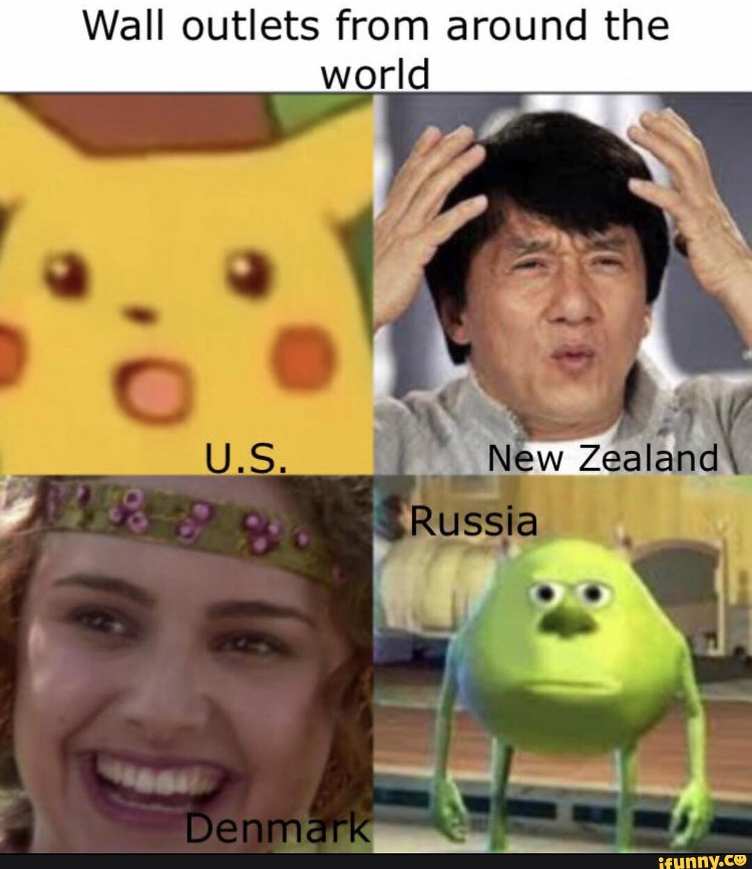 Wall outlets from around the world U.S, New Zealand . Russia DA iFunny