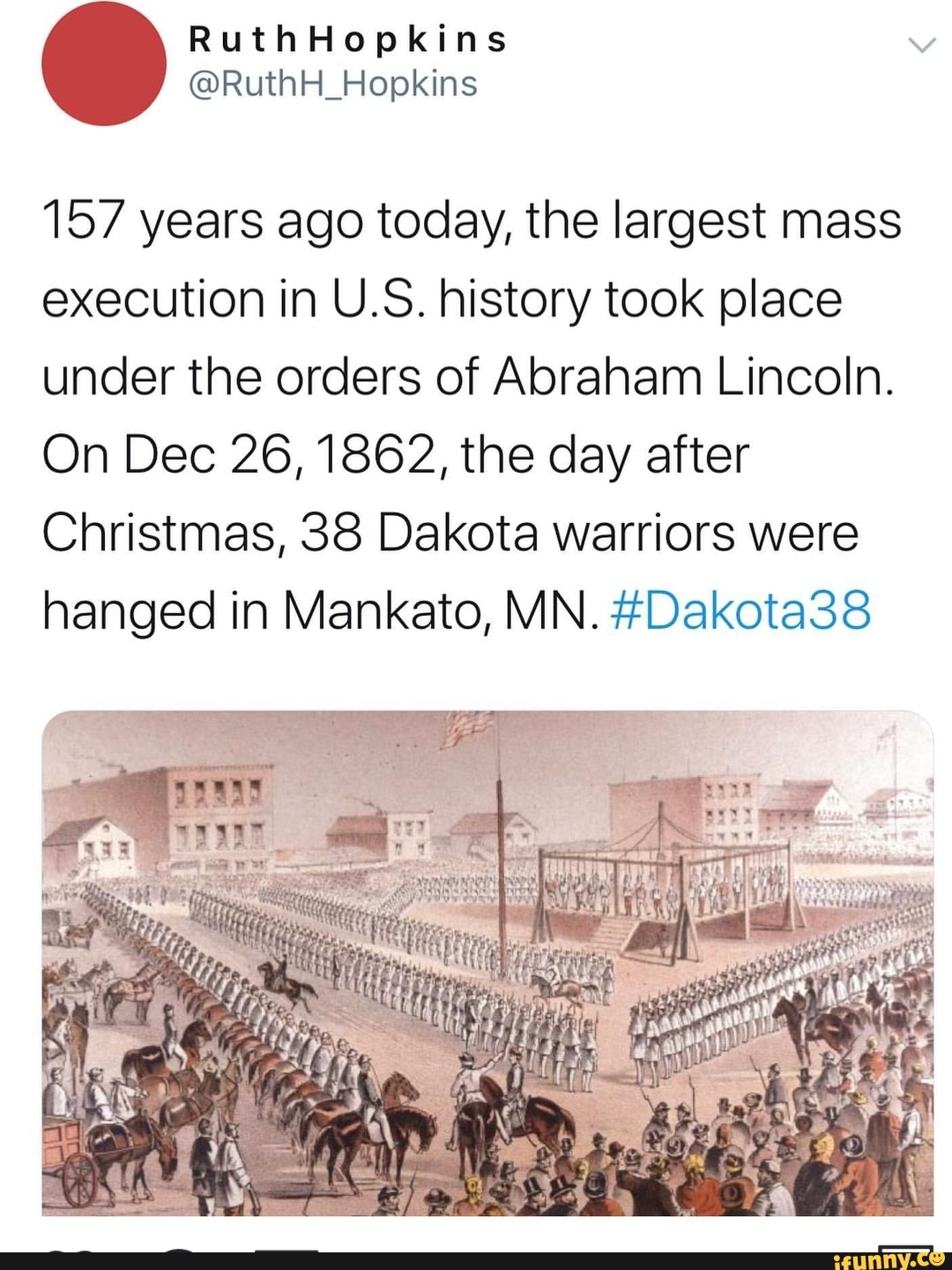 157 years ago today, the largest mass execution in U.S. history took