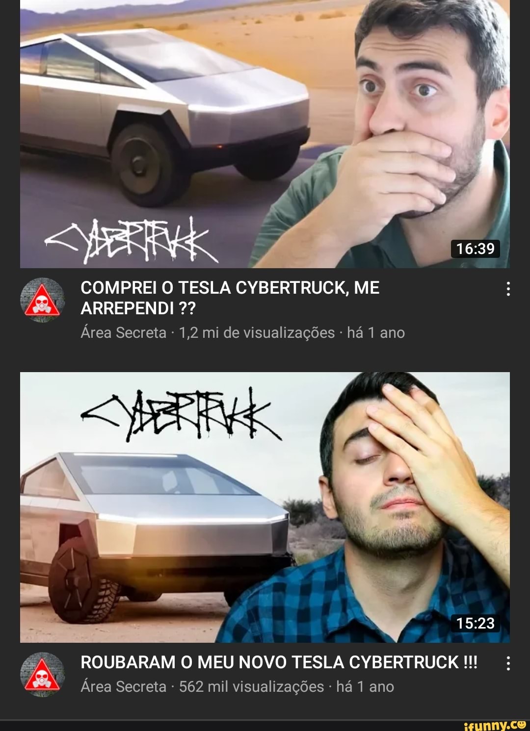 Comprei O Tesla Cybertruck Me Arrependi Area Secreta 1 2 Mi De Visualizacoes Ha 1 Ano Roubaram O Meu Novo Tesla Cybertruck Area Secreta 562 Mil Visualizacoes Ha 1 Ano