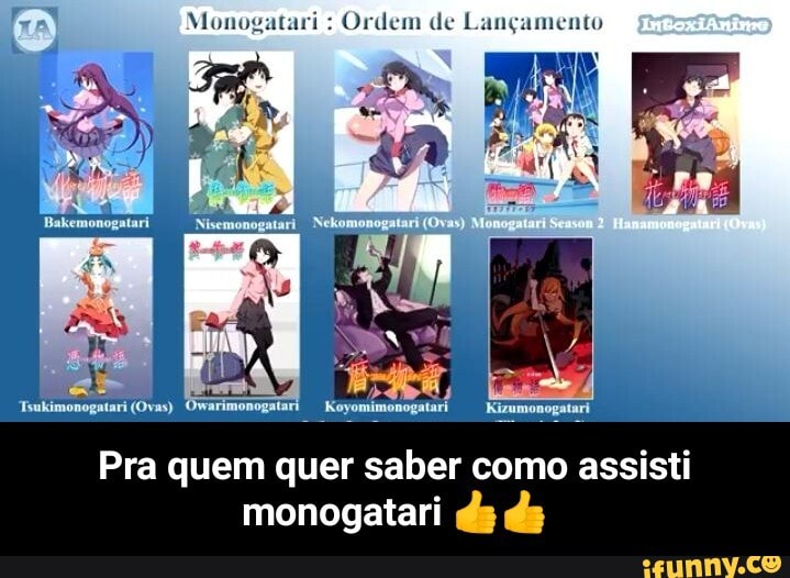 Monogatari Ordem de Lançamento
Pra quem quer saber como assisti - Pra quem quer saber como assisti monogatari 👍👍