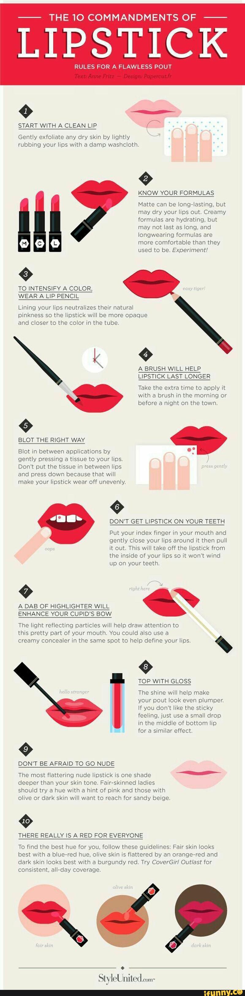THE1O COMMANDMENTS OF LIPSTICK RULES FOR A FLAWLESS POUT o START WITH A