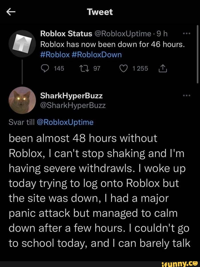 Tweet Roblox Status 9h Roblox Has Now Been Down For 46 1 