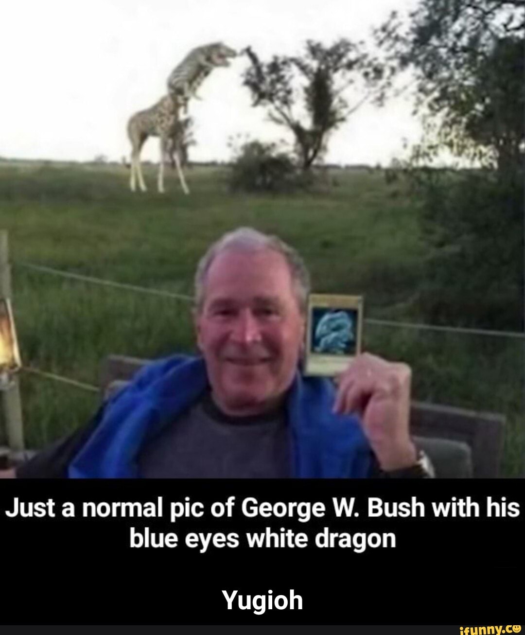 george bush yugioh card Just a normal pic of George W. Bush with his blue eyes white dragon Yugioh  - Yugioh