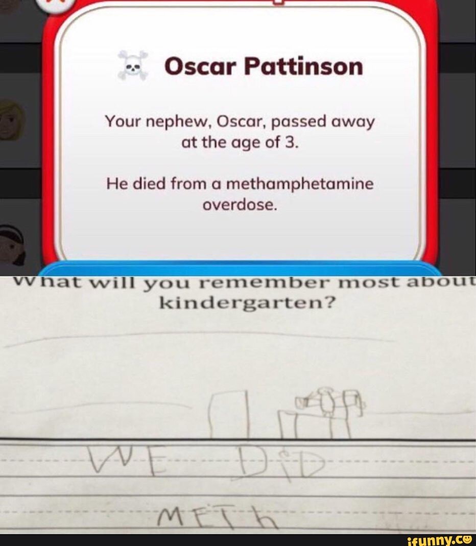 Oscar Pattinson
Your nephew, Oscar, passed away at the age of 3.
He died from a methamphetamine overdose.
Mat will you remember most about kindergarten?