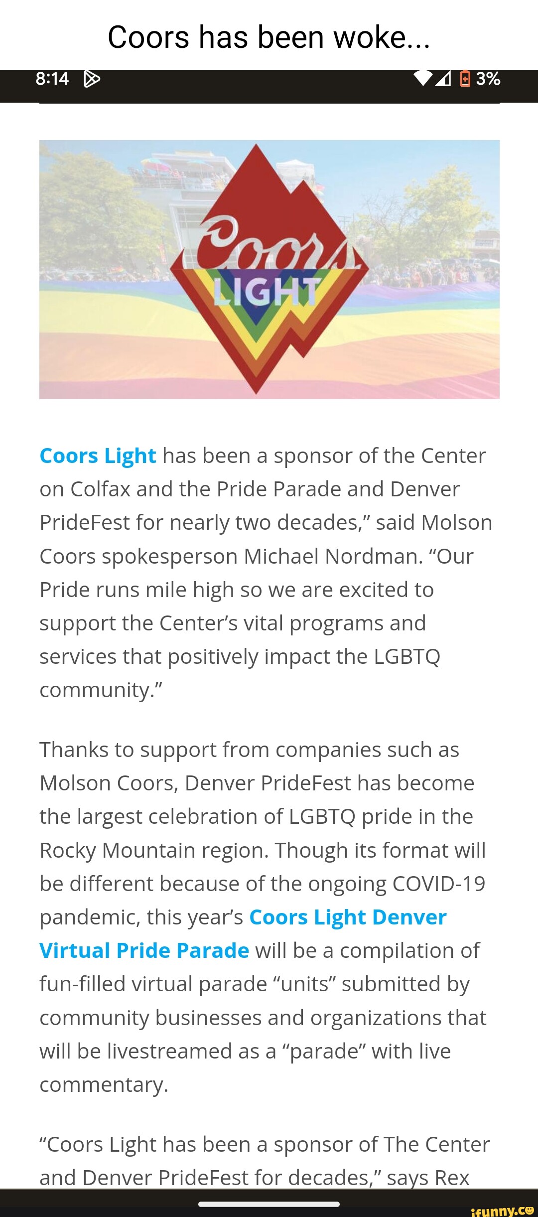 Coors has been woke... 3 Coors Light has been a sponsor of the Center