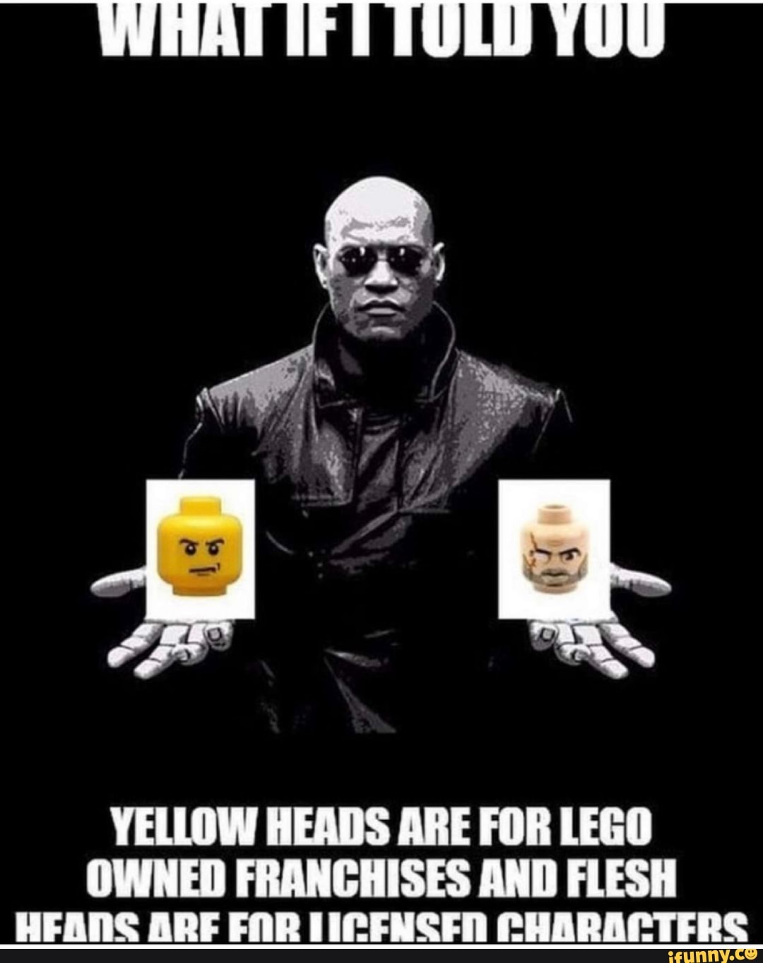 YELLOW HEADS ARE FOR LEGO
OWNED FRANCHISES AND FLESH
HFANG ARE FOR LIC FNSEN CHARACTERS