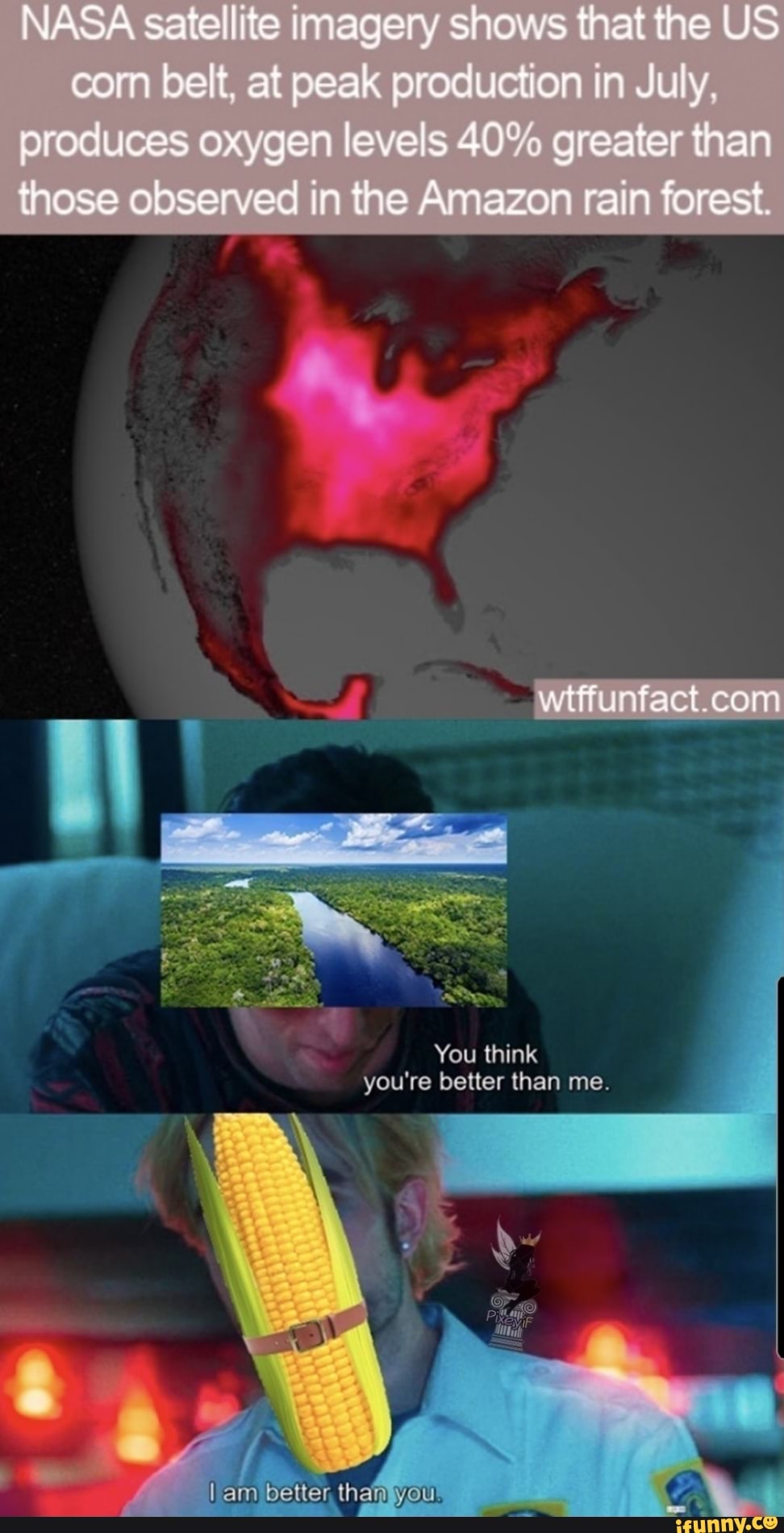 NASA sate te Imagery shows fnat the US corn belt, at peak July