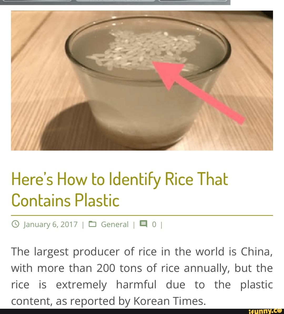 Here's How to Identify Rice That Contains Plastic January 6, 2017 I