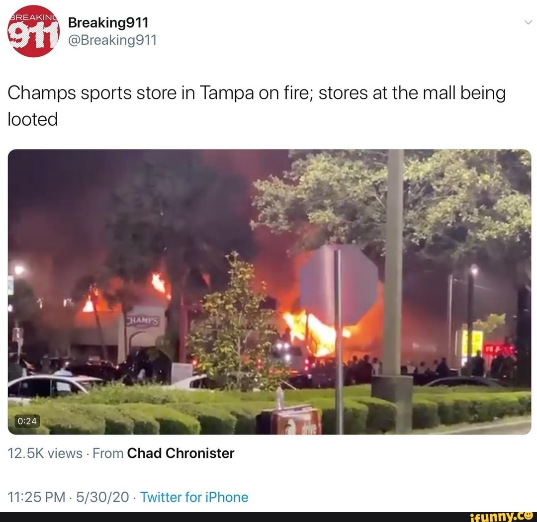Champs sports store in Tampa on fire; stores at the mall being looted
