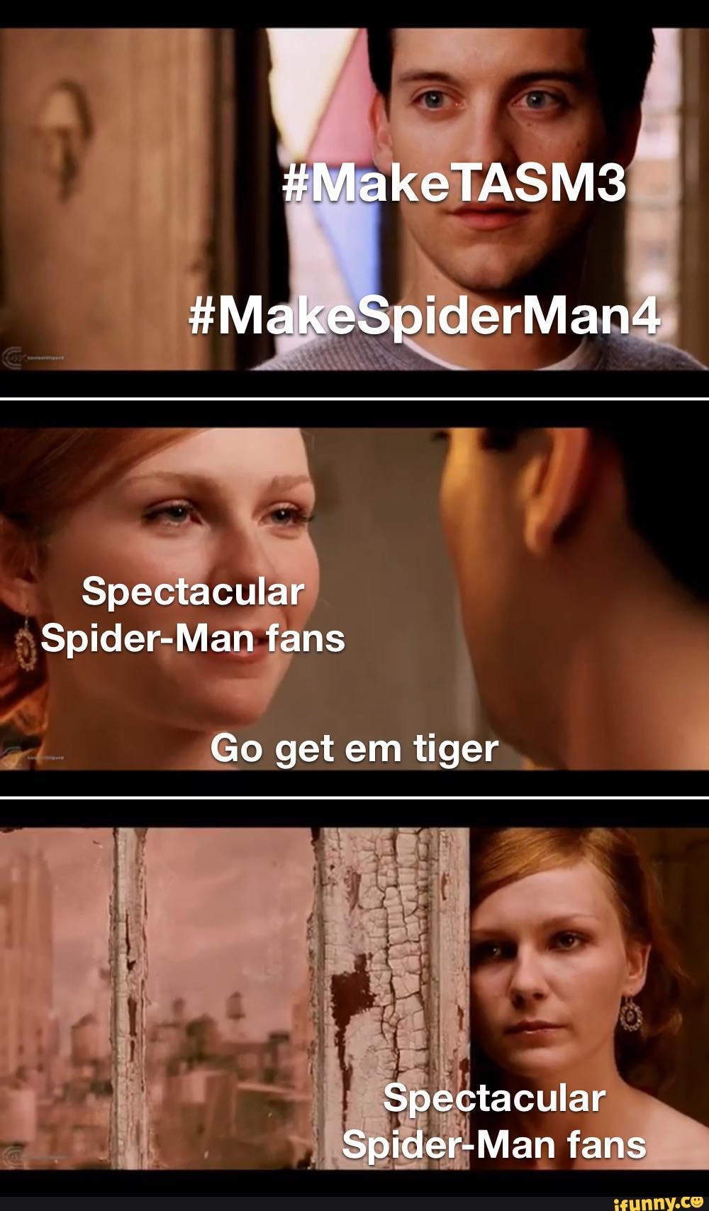 MakeSpiderMan4 Spectacular Spider-Man fans Go get em tiger Spectacular  Spider-Man fans - iFunny