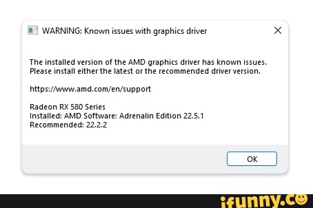 The installed version of the amd graphics driver has known issues что делать