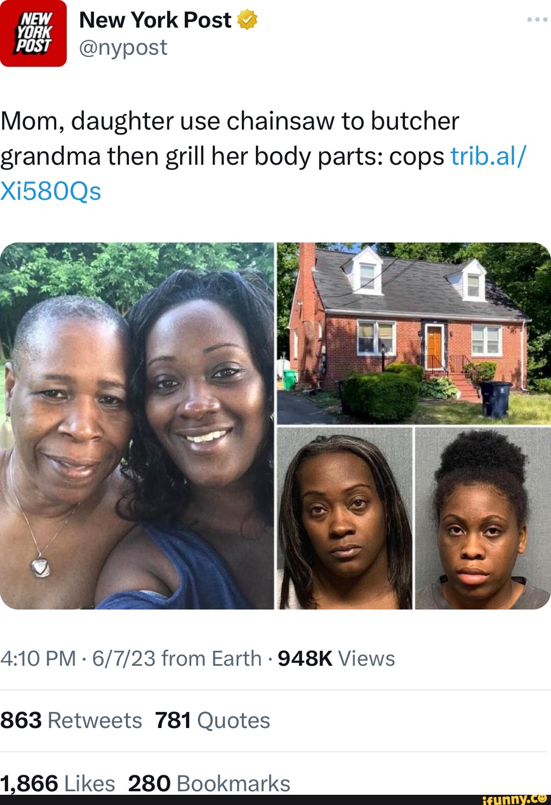 New York Post I POST I @nypost Mom, daughter use chainsaw to butcher  grandma then grill