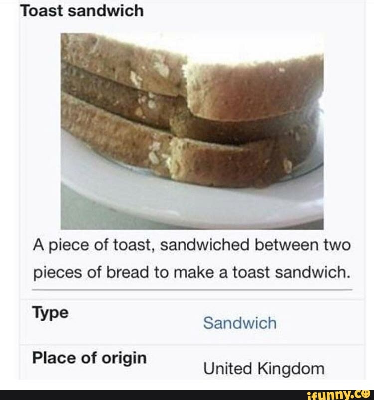 Toast sandwich A piece of toast, sandwiched between two pieces of bread