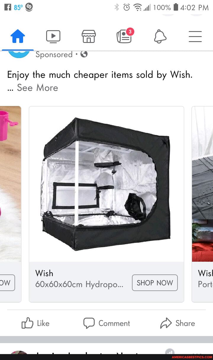 Kiss Full 100% PM
hf & @ 64
'wp Sponsored:
Enjoy the much cheaper items sold by Wish.
we See More
Wis!
Wish
Ow I 60x60x60cm Wish Hydropo... SHOP NOW Port WisI
Like Comment Share