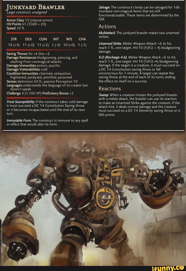 JUNKYARD BRAWLER 'Large construct, unaligned Armor Class 12 (natural