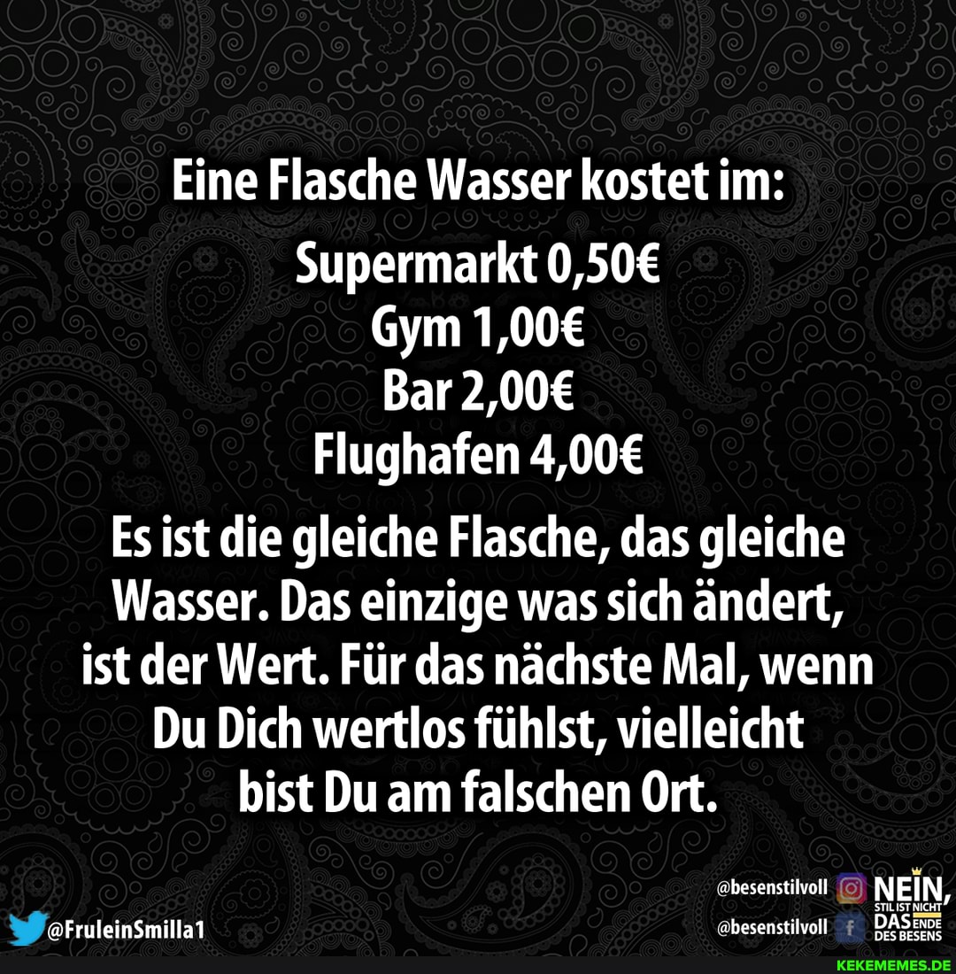 Eine Flasche Wasser kostet im Supermarkt Gym Bar Es ist die gleiche Flasche, das gleiche Wasser
