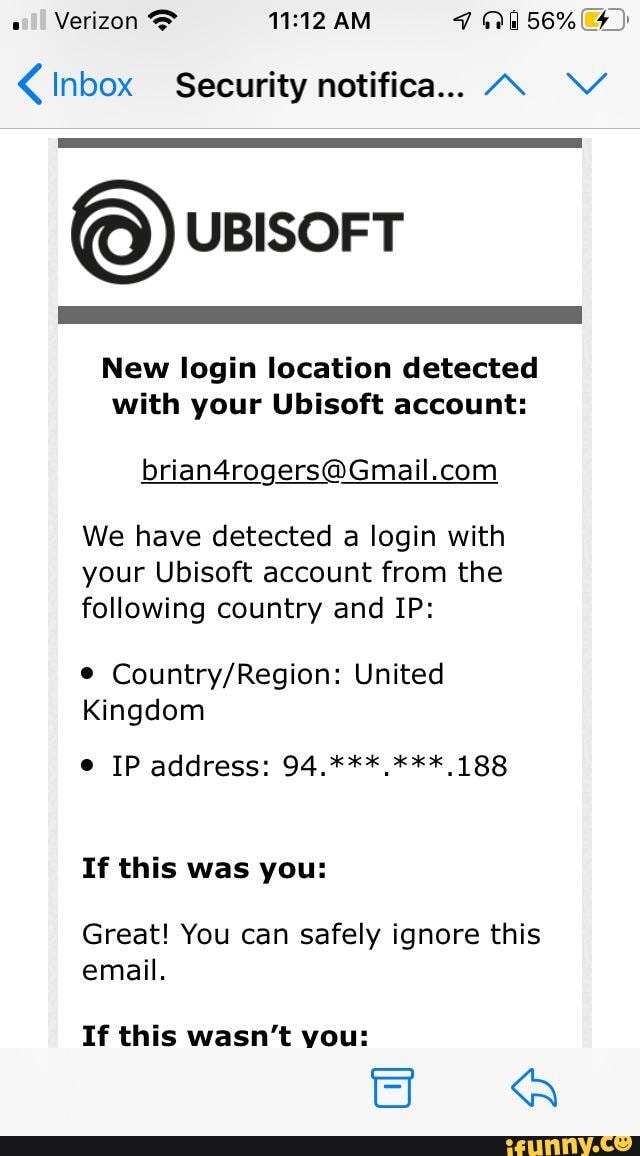 Inbox Security Notifica NM YZ UBISOFT New Login Location Detected 