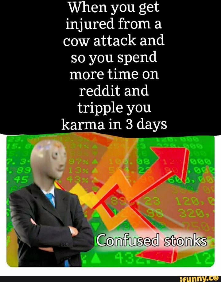 When you get injured from a cow attack and so you spend more time on reddit and tripple you karma in 3 days