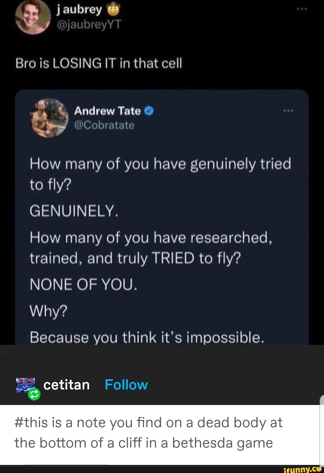 Jaubrey Bro is LOSING IT in that cell ar Tate late How many of you have ...