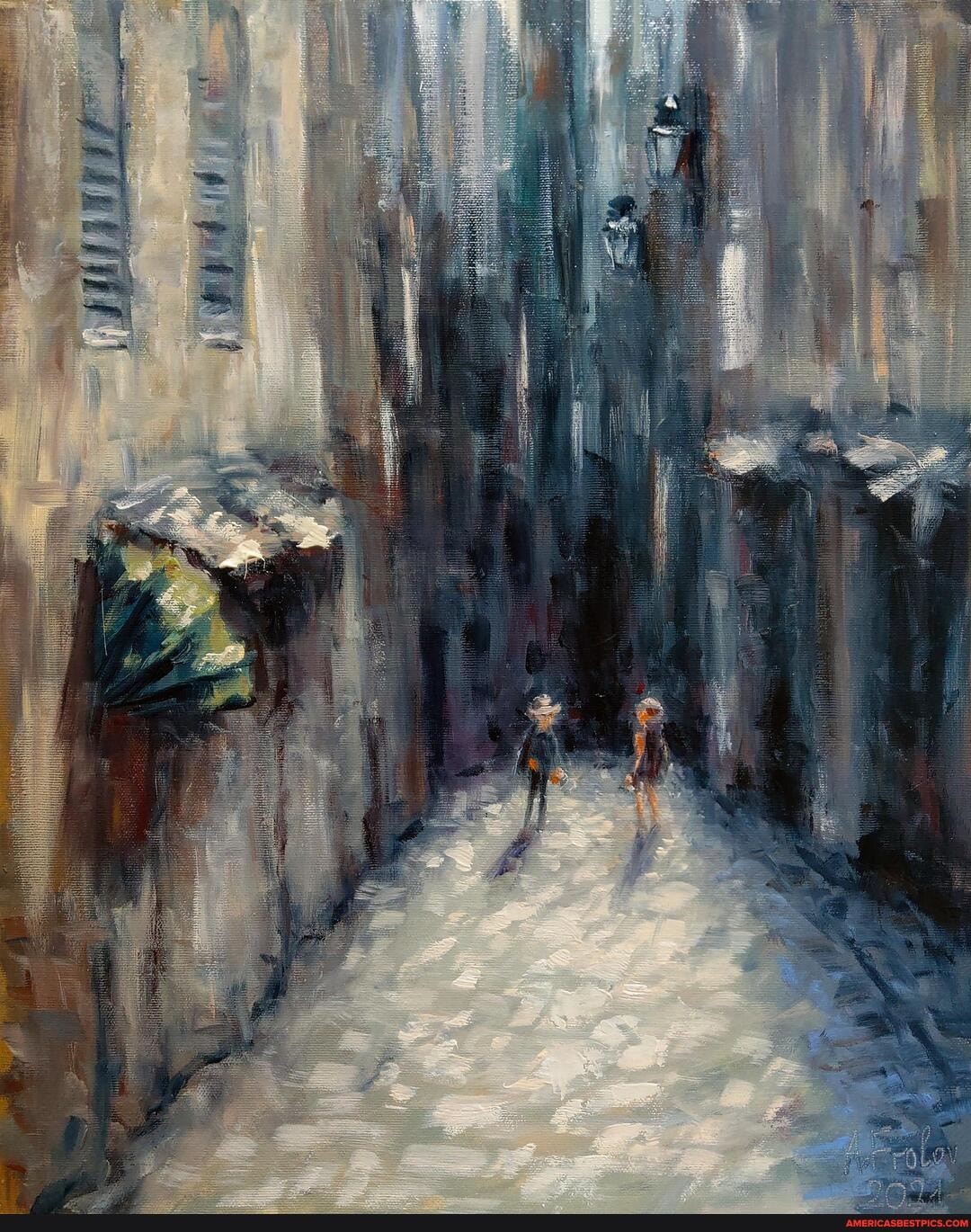 unexpected, meeting, oil, canvas, 16x20, oc