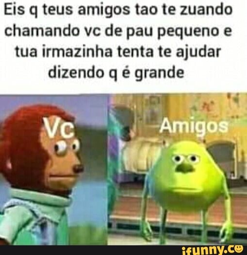Eis q teus amigos tao te zuando
chamando vc de pau pequeno e
tua irmazinha tenta te ajudar
