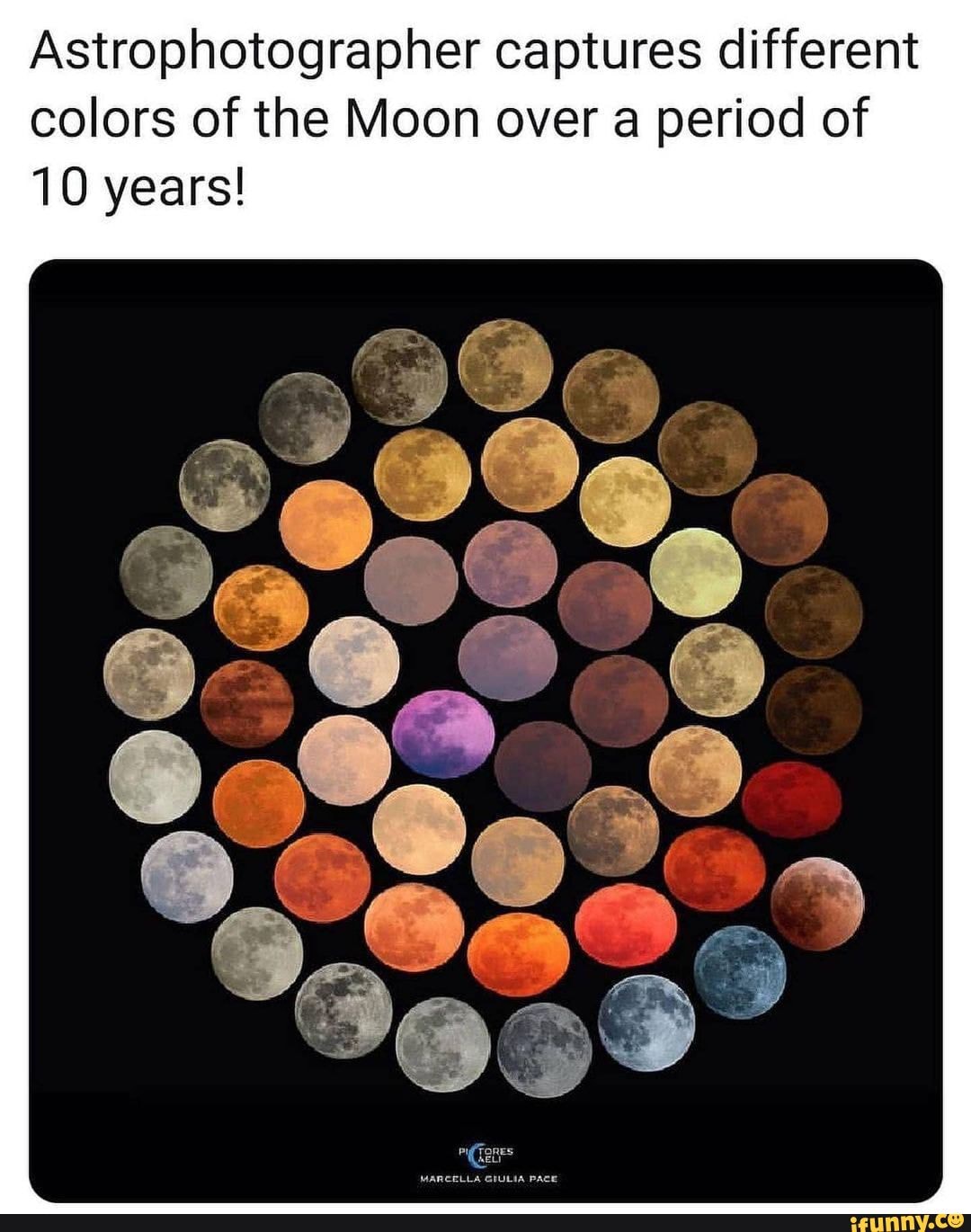 Astrophotographer captures different colors of the Moon over a period