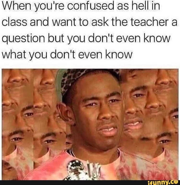 When you're confused as hell in class and want to ask the teacher a question but you don't even know what you don't even know