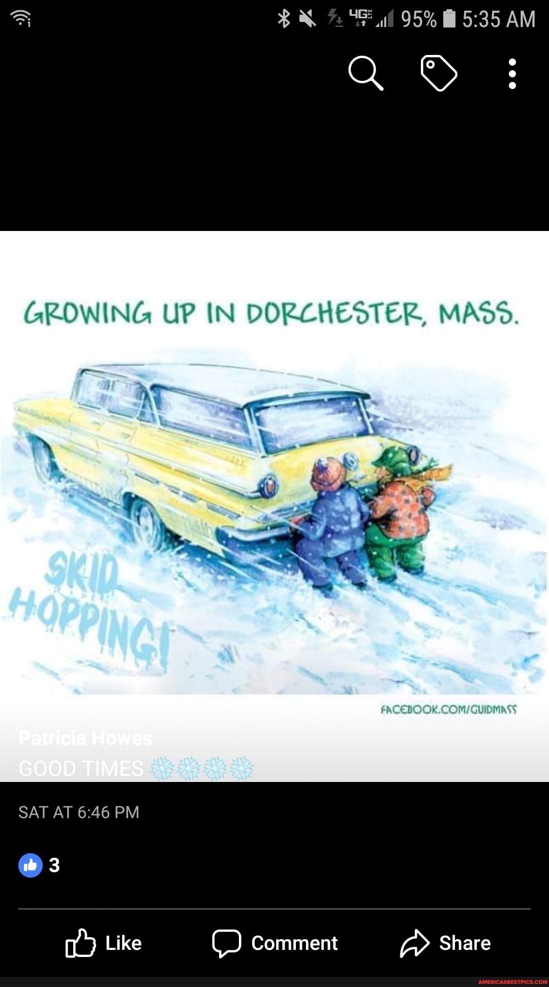 95% AM
GROWING UP IN DORCHESTER, MASS.
SAT AT PM
@3
Like Comment Share