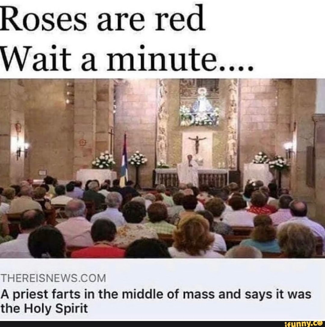 Roses are
red
Wait a minute..
É
he
THEREISNEWS.COM
A priest farts in the middle of mass and says it was
the Holy Spirit