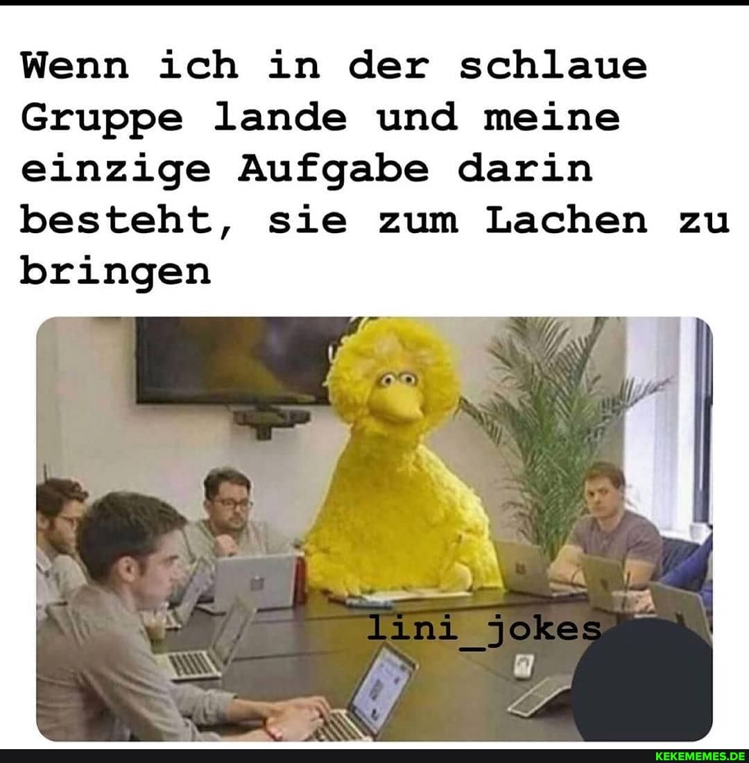 Wenn ich in der schlaue
Gruppe lande und meine einzige Aufgabe darin besteht, sie zum Lachen zu bringen