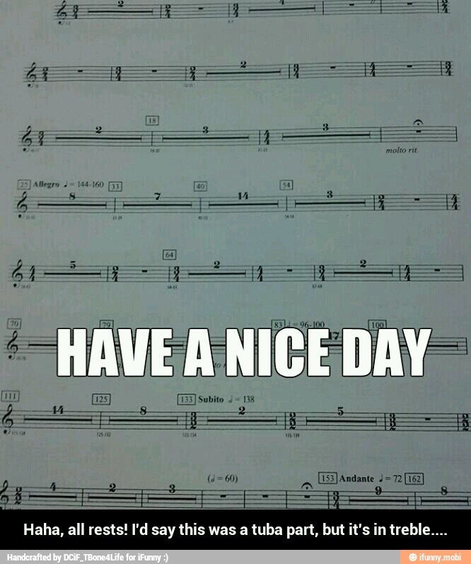 Haha, all rests! I'd say this was a tuba part, but it's in treble....