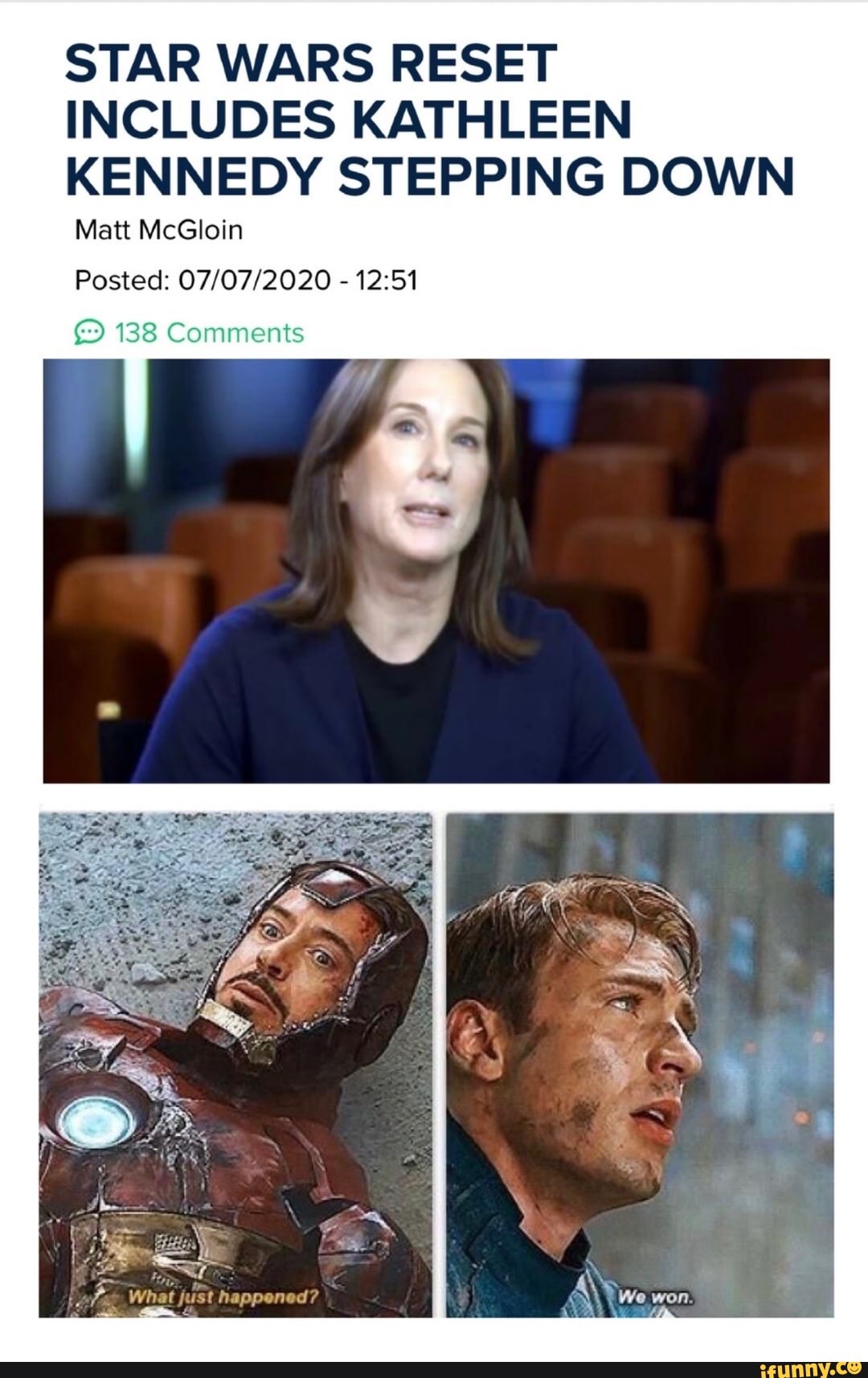 STAR WARS RESET
INCLUDES KATHLEEN
KENNEDY STEPPING DOWN
Matt McGloin
Posted: 07/07/2020
12:51
۩ 138 Comments