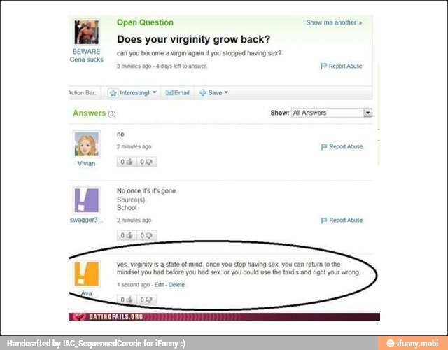 Does your virginity grow back?
can you become a gn again f you stopped hang sex?