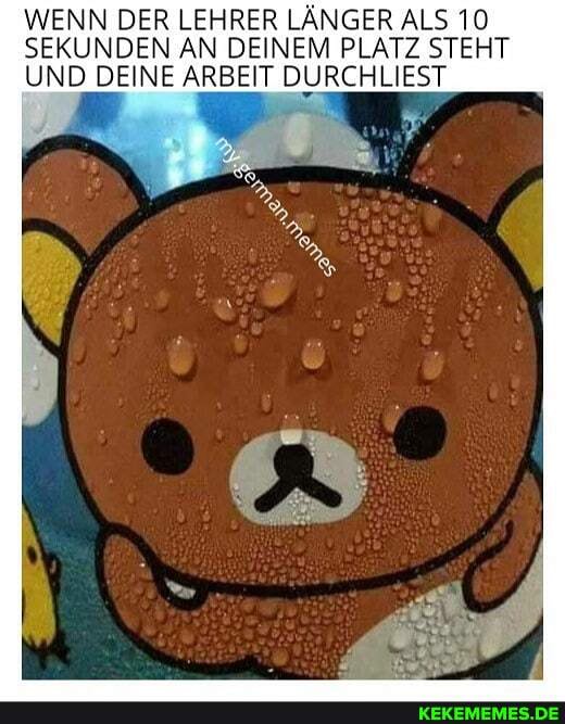 WENN DER LEHRER LÄNGER ALS 10
SEKUNDEN AN DEINEM PLATZ STEHT UND DEINE ARBEIT DURCHLIEST