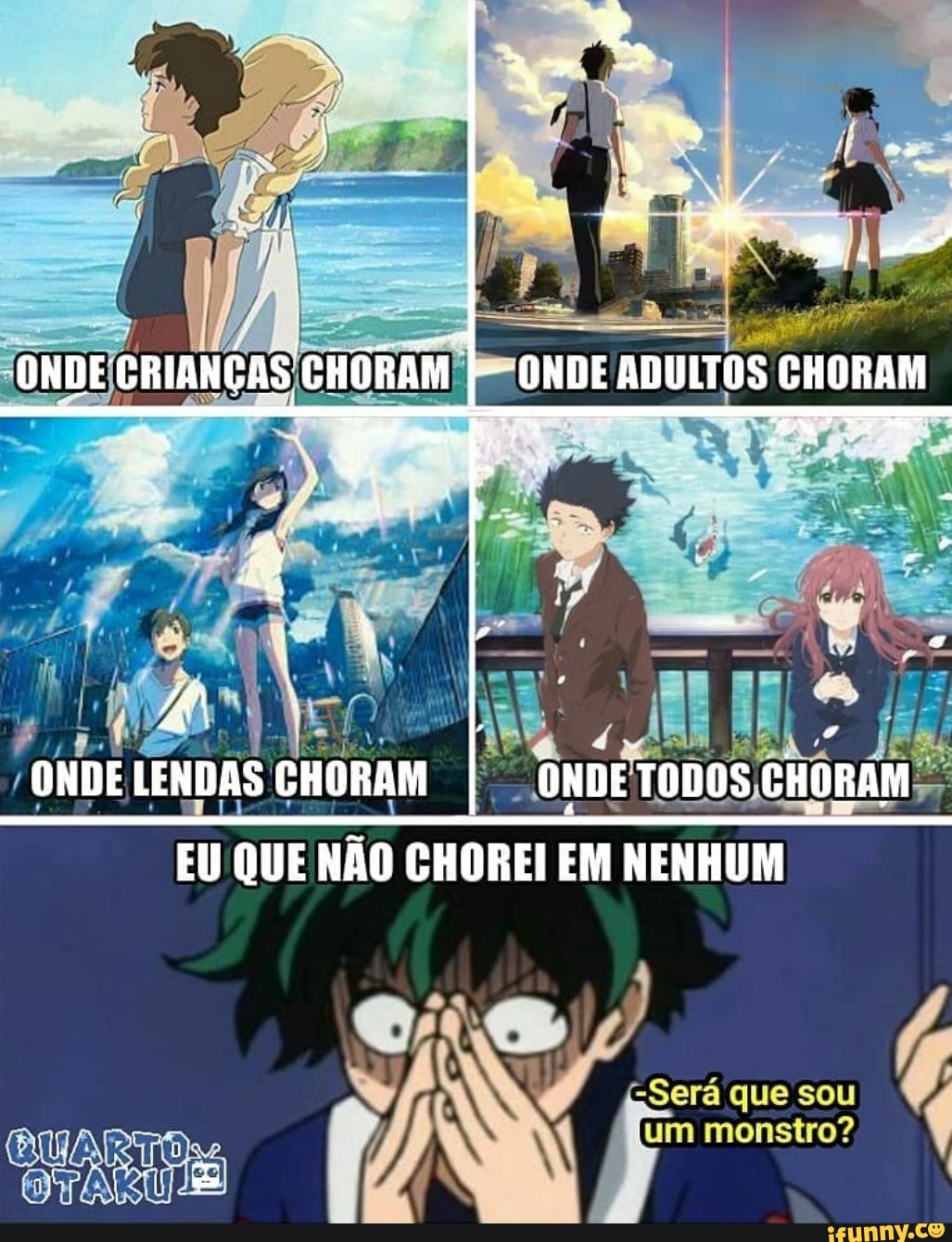 RR.
ONDE CRIANÇAS CHORAM! ONDE ADULTOS CHORAM
ONDE LENDAS CHORAM I ONDE TODOS CHOR
EU QUE NÃO CHOREI EM NENHUM
AS
AM"
CUARTOs rr
=Será que sou um monstro? =Será que sou I
