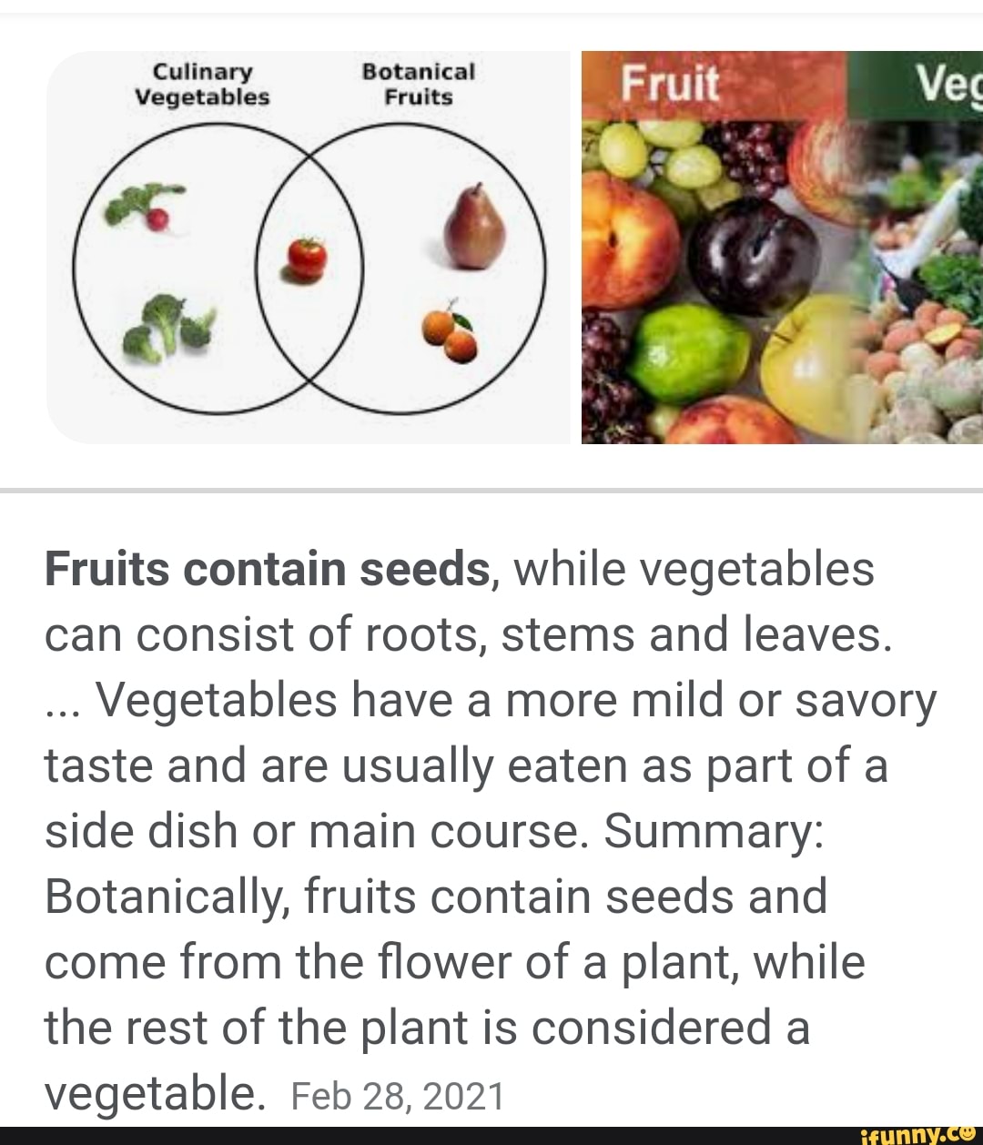 Culinary Botanical Vegetables Fruits Fruits contain seeds, while
