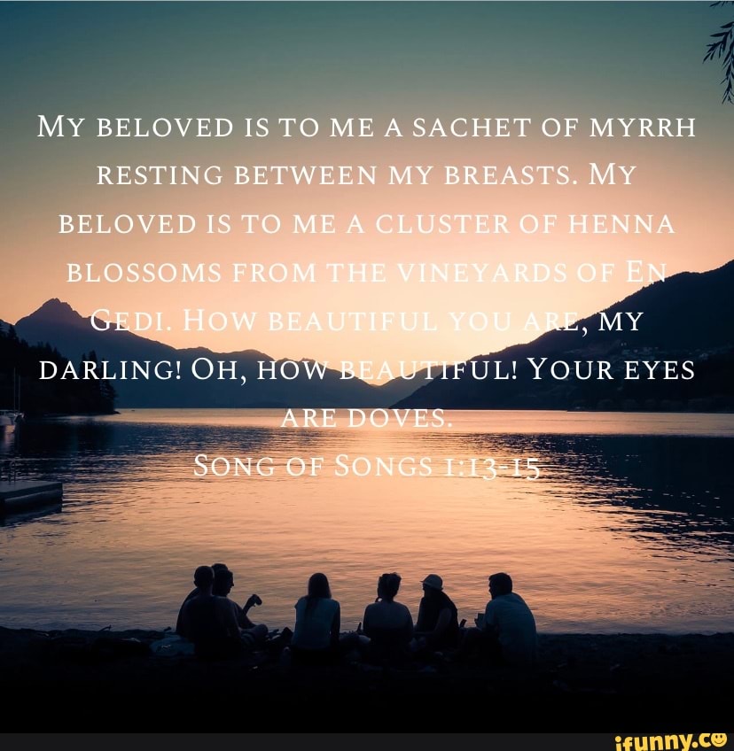 MY BELOVED IS TO ME A SACHET OF MYRRH RESTING BETWEEN MY BREASTS. MY