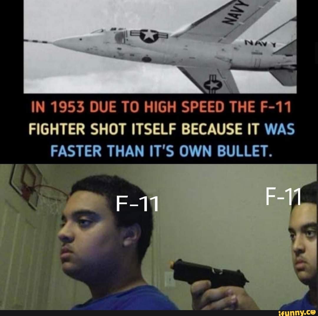 IN 1953 DUE TO HIGH SPEED THE F-11
FIGHTER SHOT ITSELF BECAUSE IT WAS
FASTER THAN IT'S OWN BULLET.
