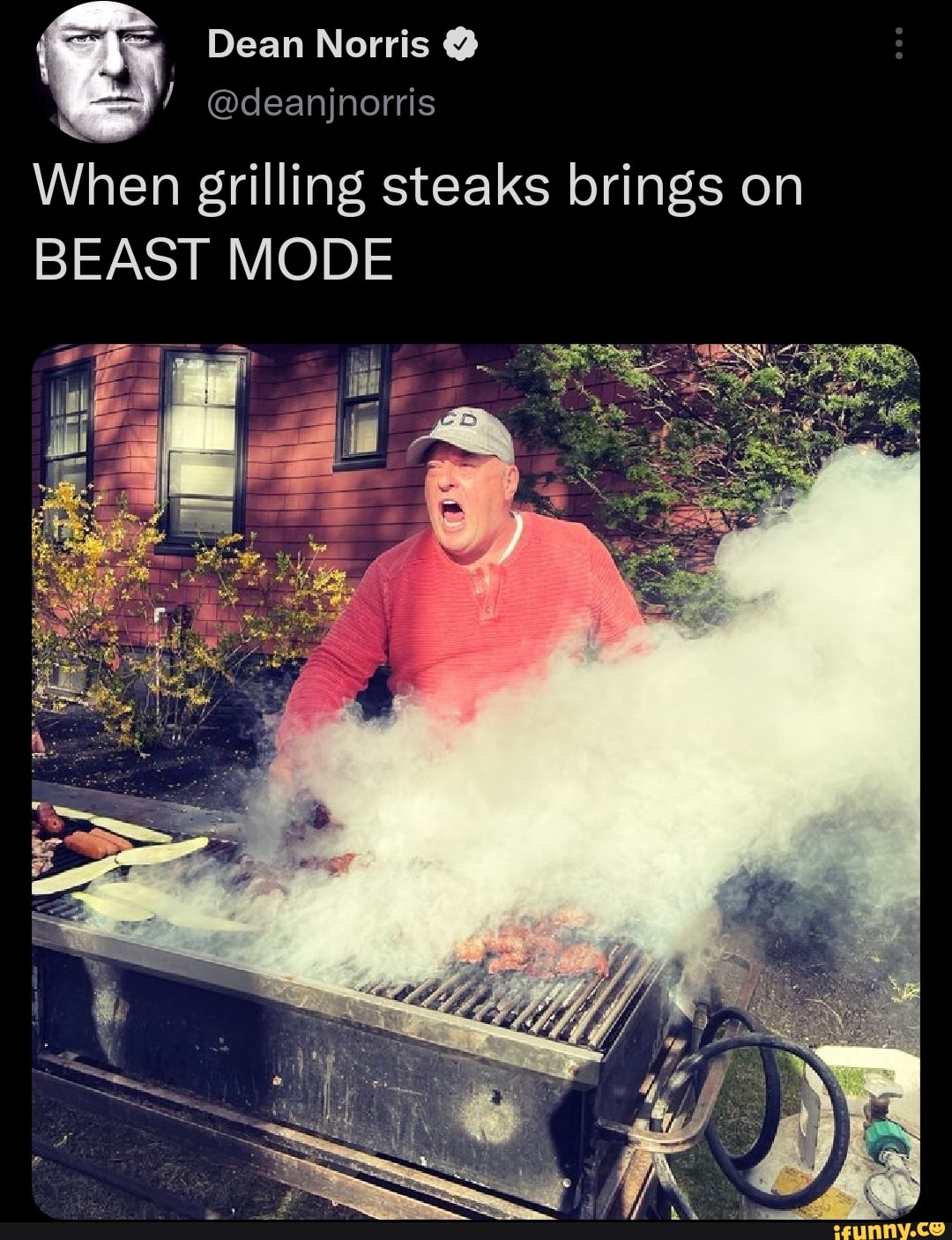 Dean Norris @ @deanjnorris When grilling steaks brings on BEAST MODE ...