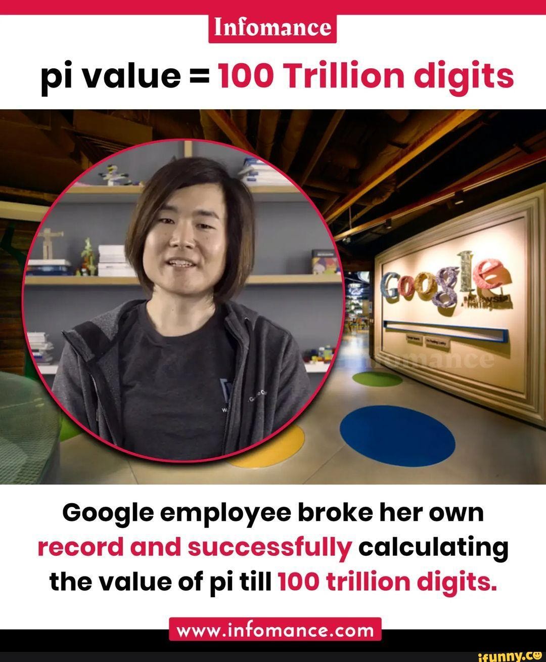 Infomance pi value = 100 Trillion digits Google employee broke her own
