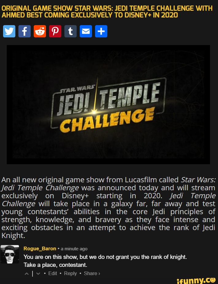 ORIGINAL GAME SHOW STAR WARS JEDI TEMPLE CHALLENGE WITH AHMED BEST COMING EXCLUSIVELY TO