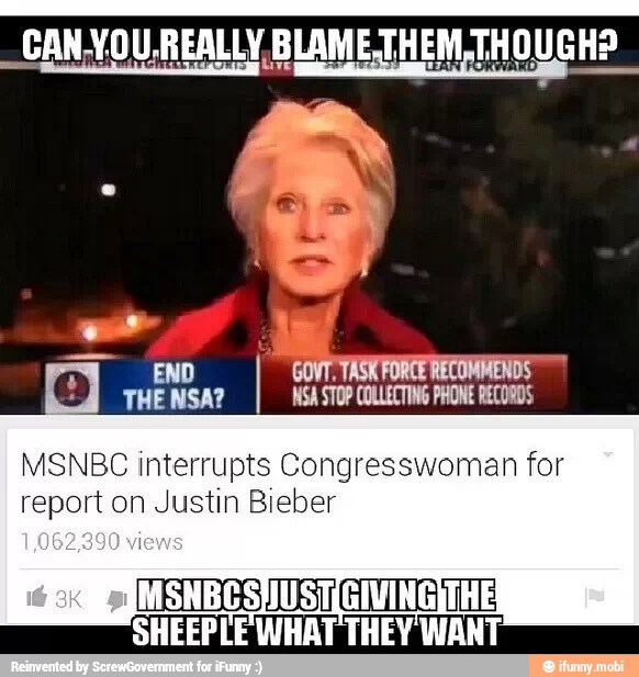 I
MSNBC interrupts Congresswoman for
report on Justin Bieber