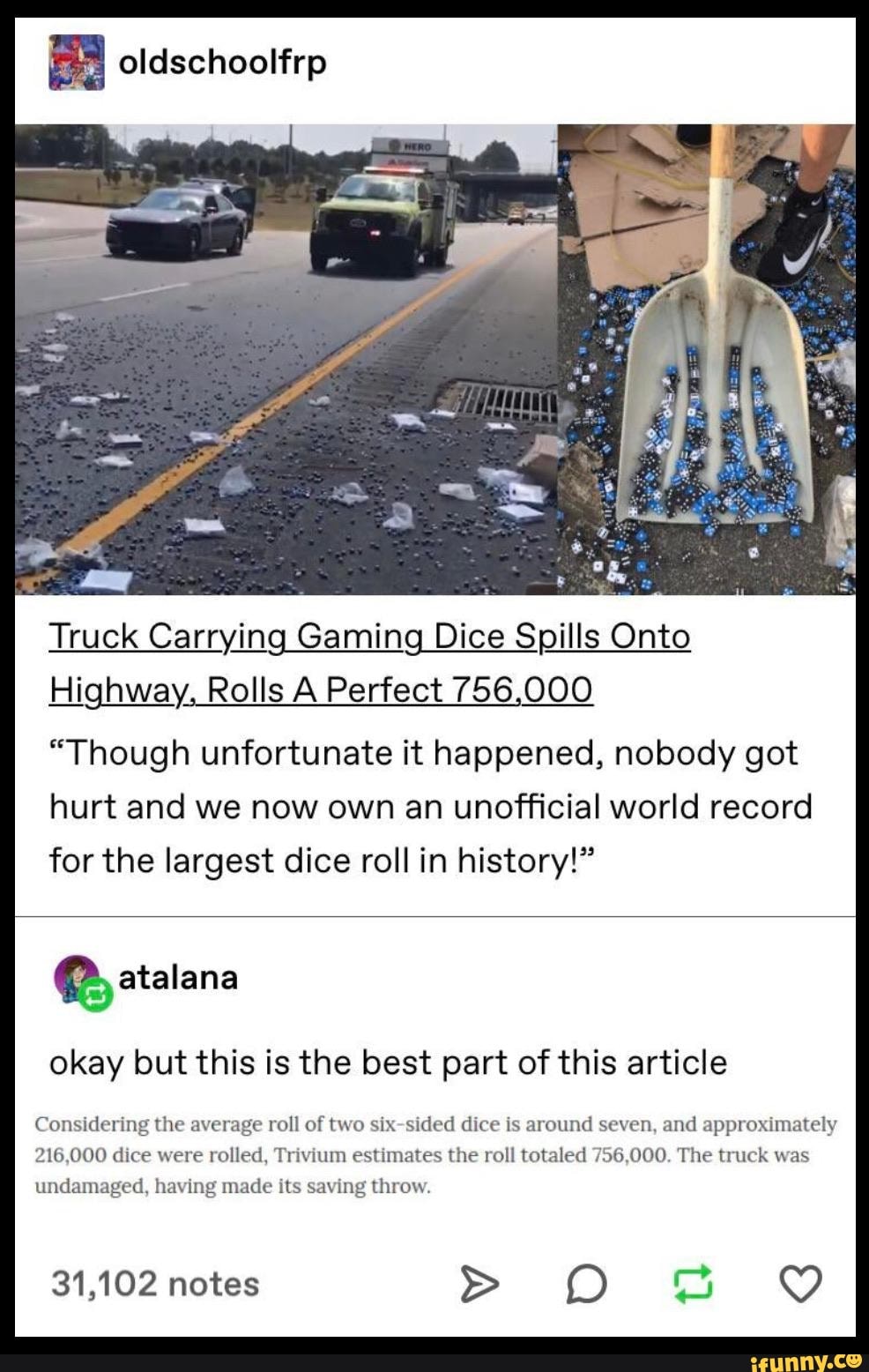 Truck Carrying Gaming Dice Spills Onto Highway, Rolls A Perfect 756,000