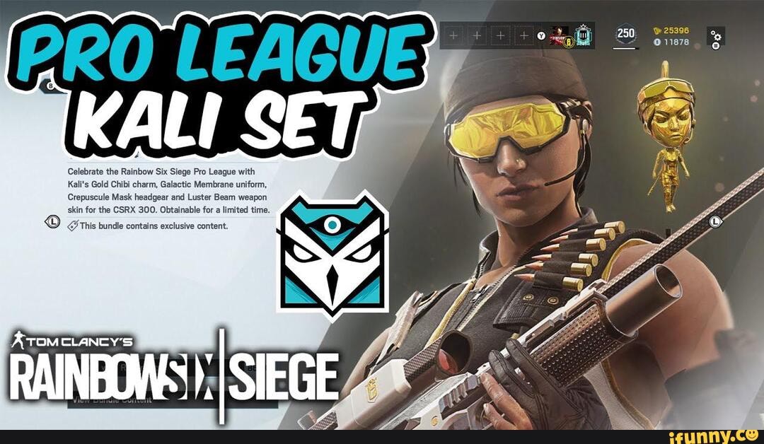 Celebrate the Rainbow iege Pro League with
Kali's Gold Chibi charm, Galactic Membrane uniform,
Crepuscule Mask headgear and Luster Beam weapon skin for the CSRX 300. Obtainable for a limited time.
This bundle contains exclusive content.