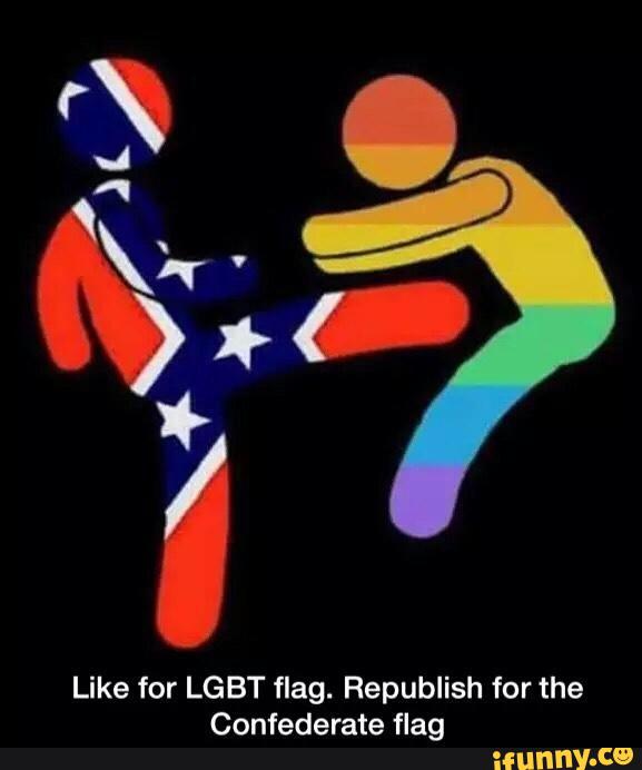 lesbian flag kicking gay flag meme