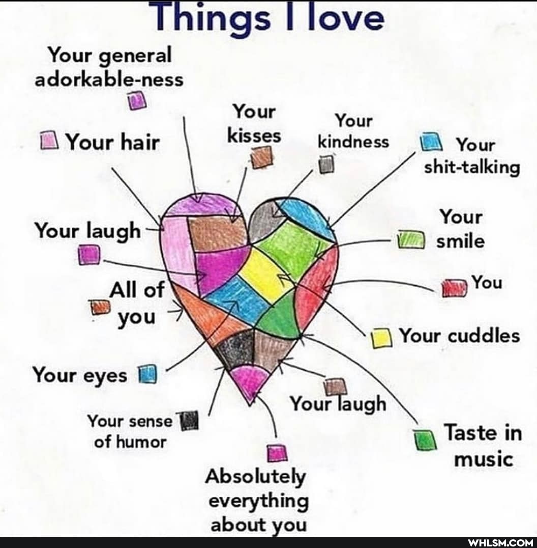 Ihings love
Your general adorkable-ness
Your Your kisses kindness
Your hair Your
shit-talking
Your
Your laugh fA smile Your
You
Your cuddles
Your eyes
Your sense
of humor Your sense Taste in
music
Absolutely everything
wane