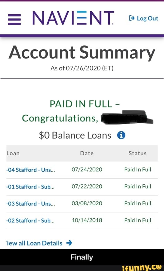 = NAVIENT cmo Account Summary PAID IN FULL Congratulations, AA $0 ...