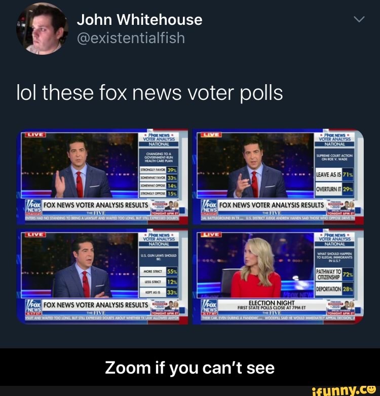 John Whitehouse
lol these fox news voter polls
FOX NEWS VOTER ANALYSIS RESU!
ELECTION NIGHT
Zoom if you can't see - Zoom if you can’t see