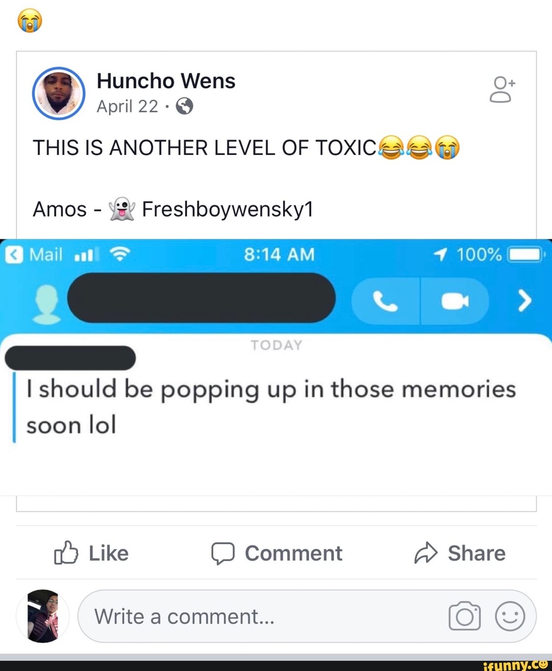 THIS IS ANOTHER LEVEL OF TOXICKAGA@&®
Amos Freshboywensky1
I should be popping up in those memories
soon
lol
