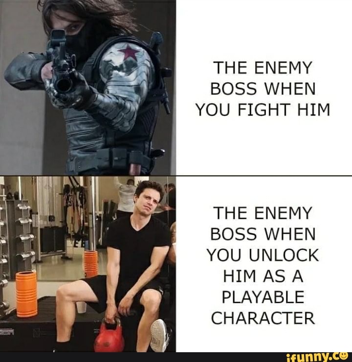 THE ENEMY BOSS WHEN YOU FIGHT HIM
THE ENEMY BOSS WHEN YOU UNLOCK HIM AS PLAYABLE CHARACTER